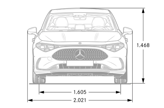 Nuova Mercedes CLA Coupé 2025 dimensioni schema tecnico misure frontali