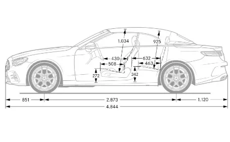 classe e cabrio dimensioni laterale