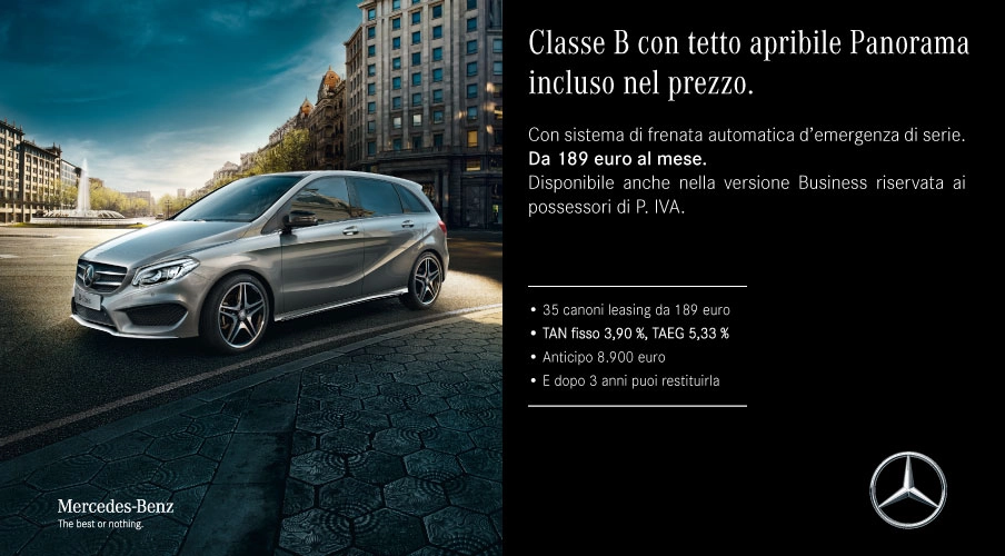 Offerta Mercedes Classe B: tetto apribile panorama incluso nel prezzo.