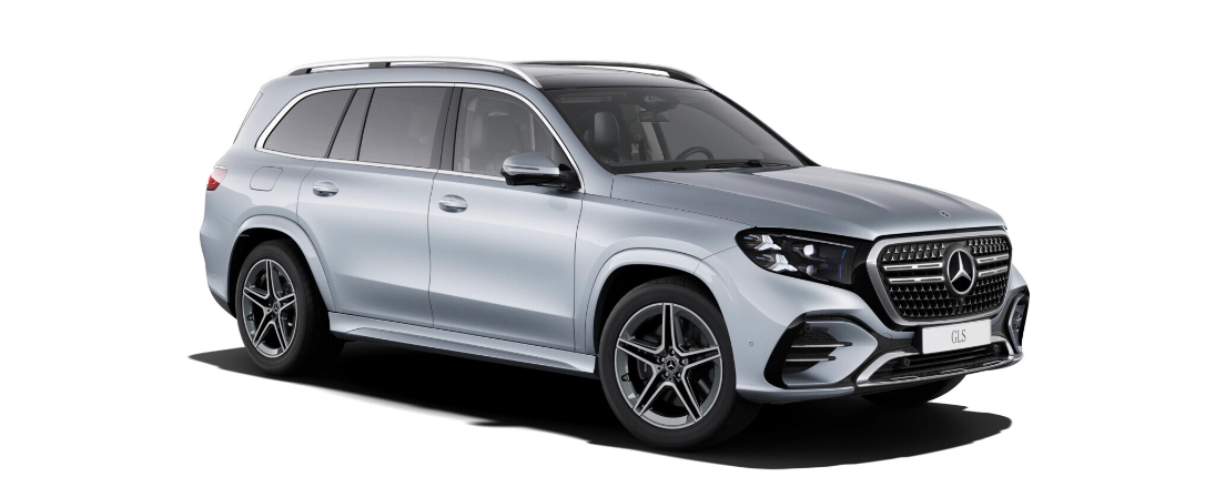 Nuova Mercedes GLS 2026 in colore argento, vista di tre quarti anteriore