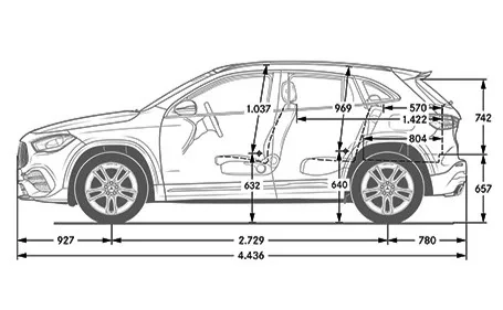 mercedes gla 45 amg dimensioni laterale