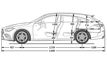 mercedes cla 35 amg shooting brake dimensioni laterale