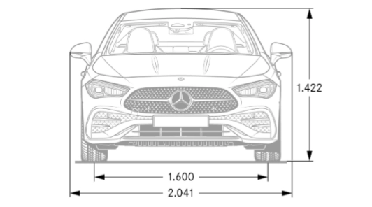 mercedes cle coupé dimensioni schema tecnico vista frontale larghezza 2041 mm altezza 1422 mm