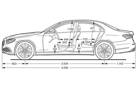 classe e berlina dimensioni laterale