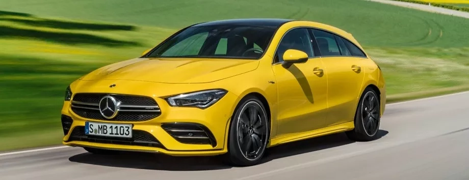 mercedes amg cla shooting brake 35 gialla