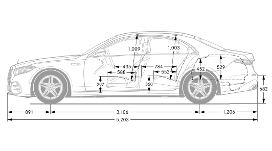 mercedes classe s dimensioni laterale schema tecnico lunghezza passo altezza