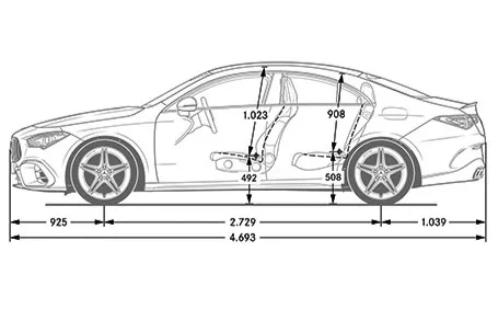 mercedes cla 45 amg dimensioni laterale