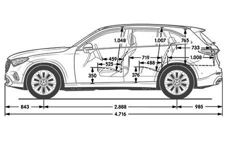 mercedes glc dimensioni laterale