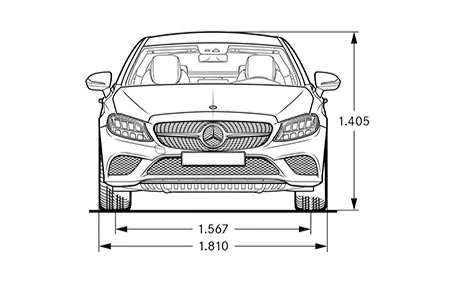 classe c coupe dimensioni frontale